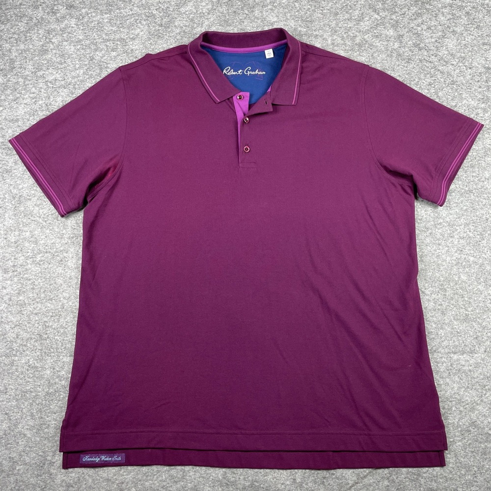 Robert Graham Polo Shirt Mens 3XL Purple Classic Fit Short Sleeve Designer